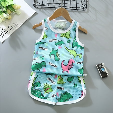 

Hunpta Toddler Kids Baby Boys Girls Sleeveless Cartoon Dinosaur Floral Vest T Shirt Tops Shorts 2Pcs Set Summer Tracksuit Sleepwear Outfits