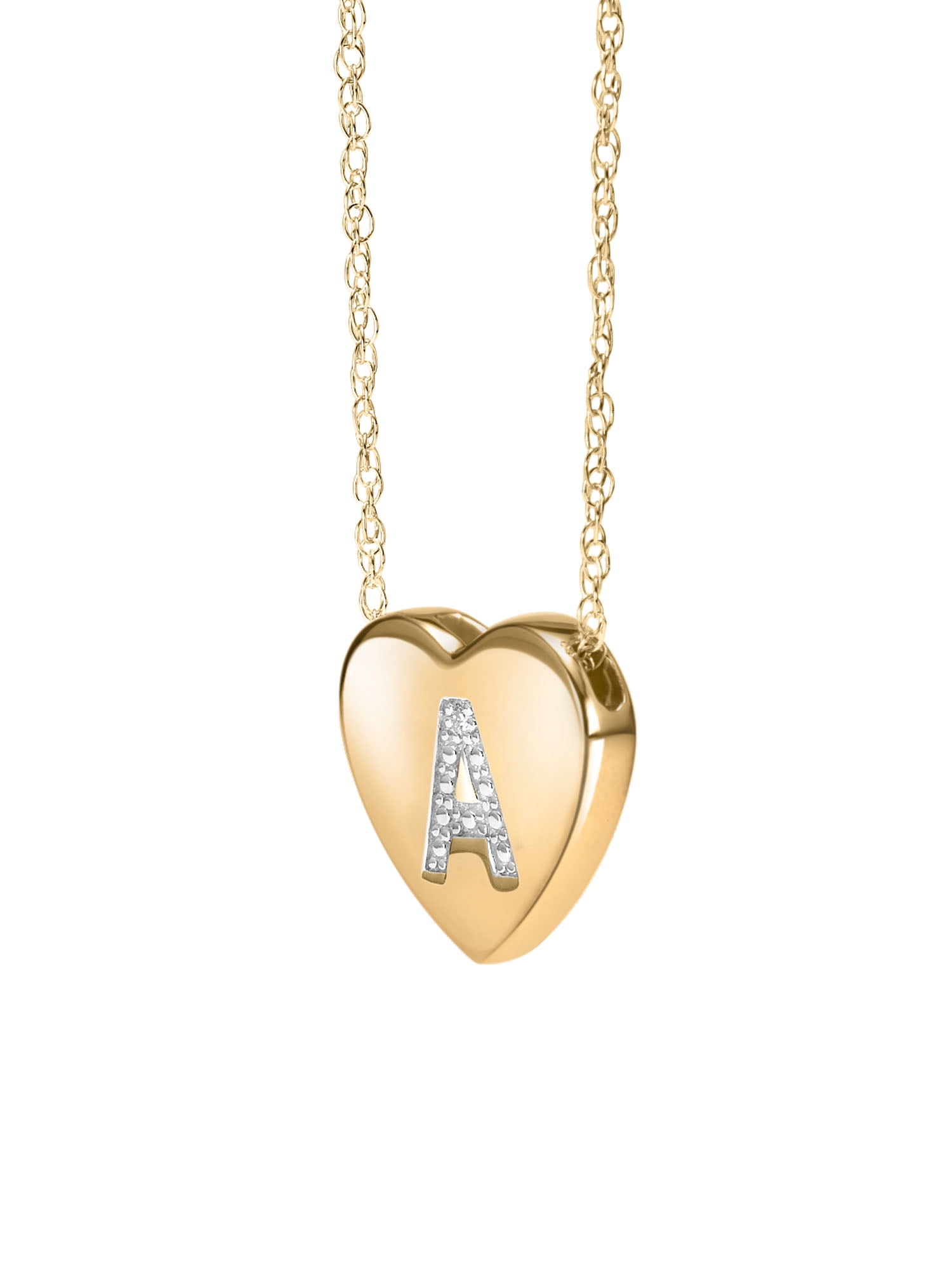 Diamond-Accent 14K Yellow Gold over Sterling Silver Heart Initial Pendant Necklace