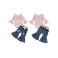 thumbnail image 2 of Loicainy Baby Toddler Girls 2 Piece Outfits 3 6 9 12 18 Months Ruffle Long Sleeves Romper and Ripped Denim Flare Pants Fall Clothes Set, 2 of 9