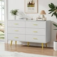 thumbnail image 3 of CARPETNAL White Dresser for Bedroom, 6 Drawer Dresser with Wide Drawers and Gold Metal Handles, Wood Dressers & Chest of Hallway, Entryway., 3 of 7
