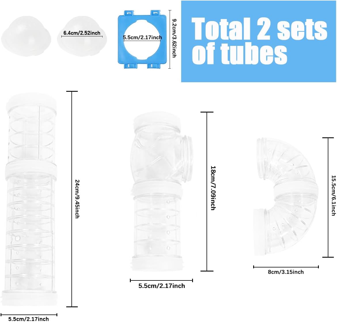 2 Hamster Tubes Kits, FHDUSRYO DIY Hamster Tunnel Adventure External Pipe, Transparent Connection Track Rat Toy Hamster Cage Accessories for Hamster Mouse Small Animals Sports Expand Space (White)