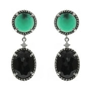 Aura by TJM Sterling Silver Green Agate & Black Onyx, accented with White CZ Earrings