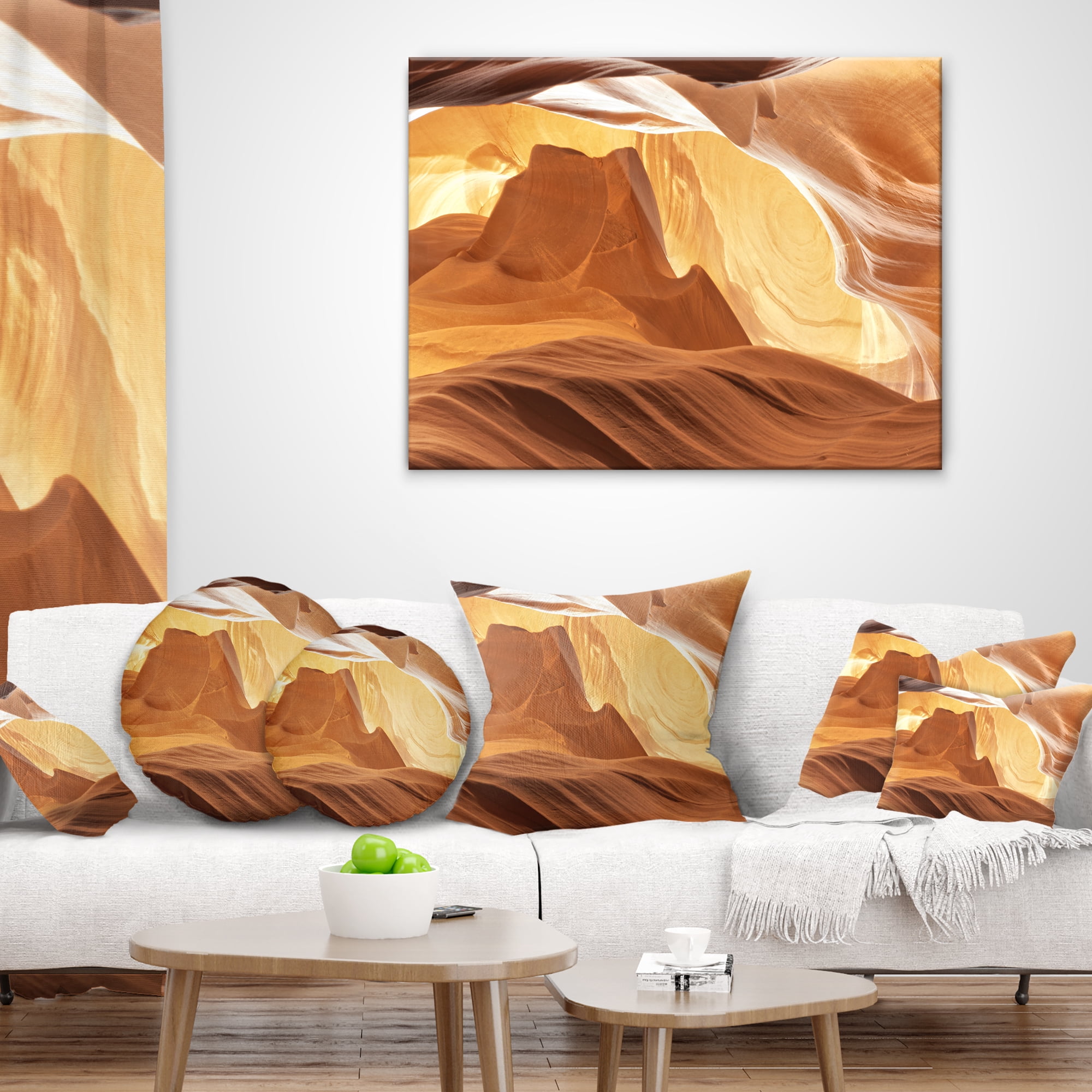 Designart Antelope Canyon with Light Rays - Landscape Photography Throw Pillow - 18x18