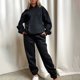 thumbnail image 3 of Pantalones Conjunto de salón de 2 piezas para mujer, traje básico de vacaciones con bolsillos holgados Kuymtek Negro T L para Mujer, 3 of 8