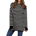 thumbnail image 2 of hirigin Women's Spring Autumn Casual Pullover Long Sleeve O Neck Side Split Striped Knitwear, 2 of 6