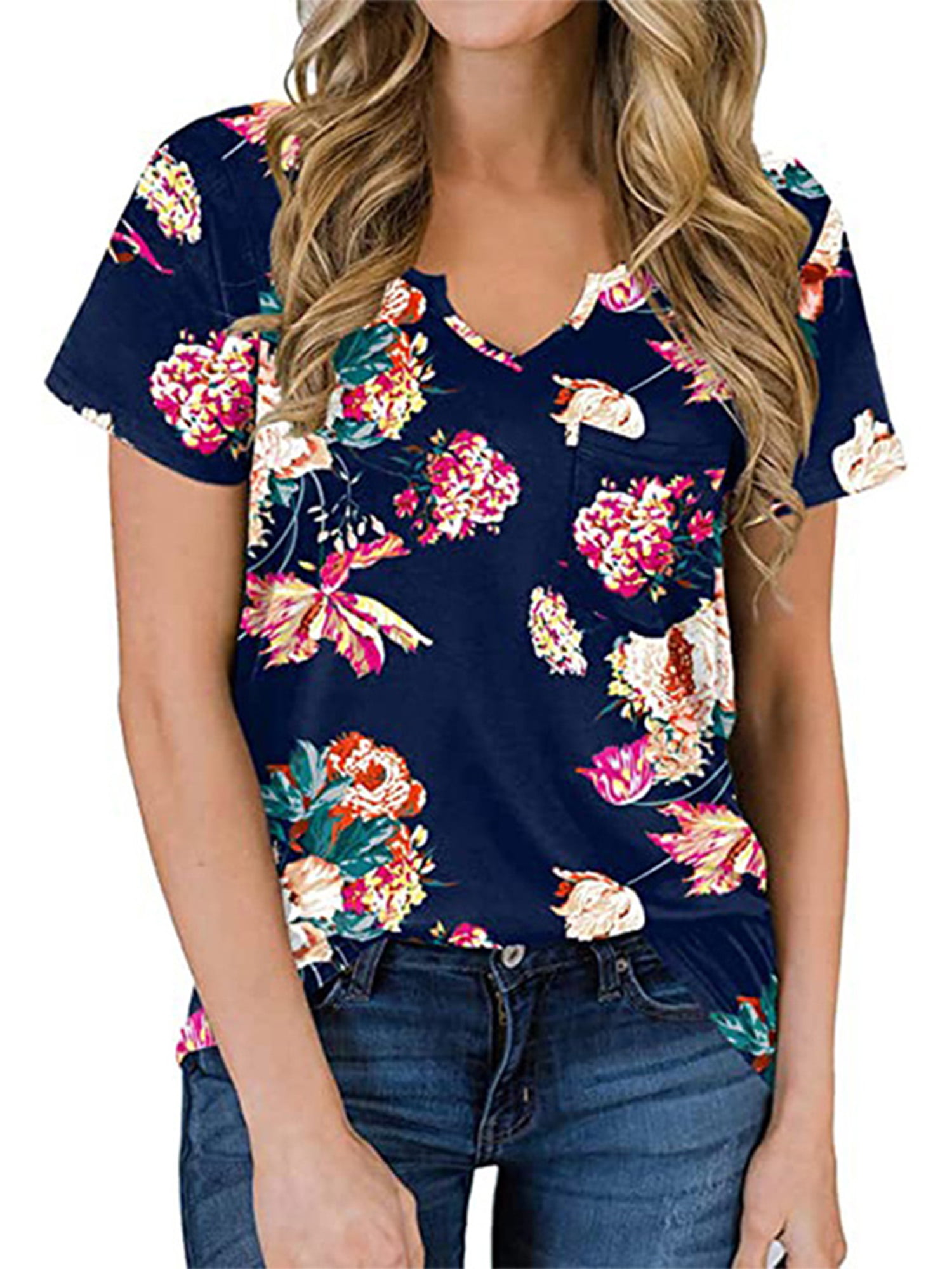 Womens Print Ladies Short Sleeve T Shirt Tee Tops Summer Casual Loose Blouse Top 
