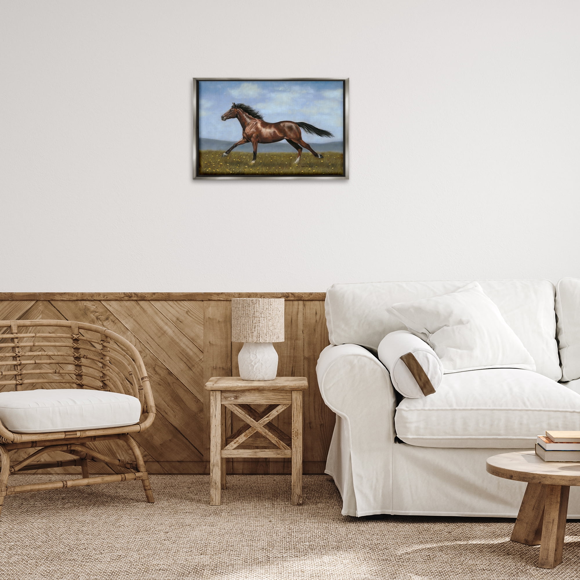 Stupell Industries Brown Running Mare Animals & Insects Painting Gray Floater Framed Canvas Art Print Wall Art, 25 x 17