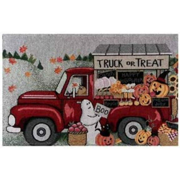 Set of 4, Halloween Tapestry Placemats - Vintage Truck with Ghost, Pumpkin and Sentiment with Truck or Treat Dining Table, Table mat for Dining Room Easy to Clean, Machine Washable Size: 13” x 19”.