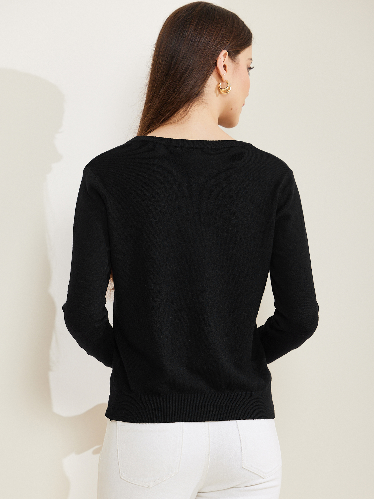 DARING DIVA Women's Lightweight Button Crew Neck Cardigan L Black