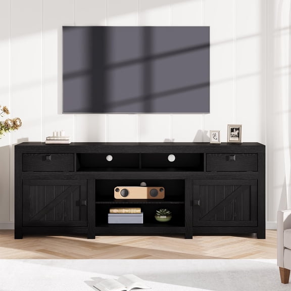 Farmhouse TV Stand for Tv Up to 80 Inches, 70 in Long Entertainment Center with 4 Storage Drawers & 3 Open Shelf, Television Consoles Stands for Living Room, Bedroom