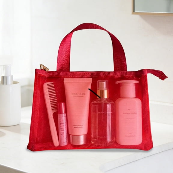Mesh Toiletry Storage Bag With Compartments, Portable Travel Organizer For Cosmetics Accessories And Personal Care Items, Lightweight Zippered Carry Bag For Daily Use
