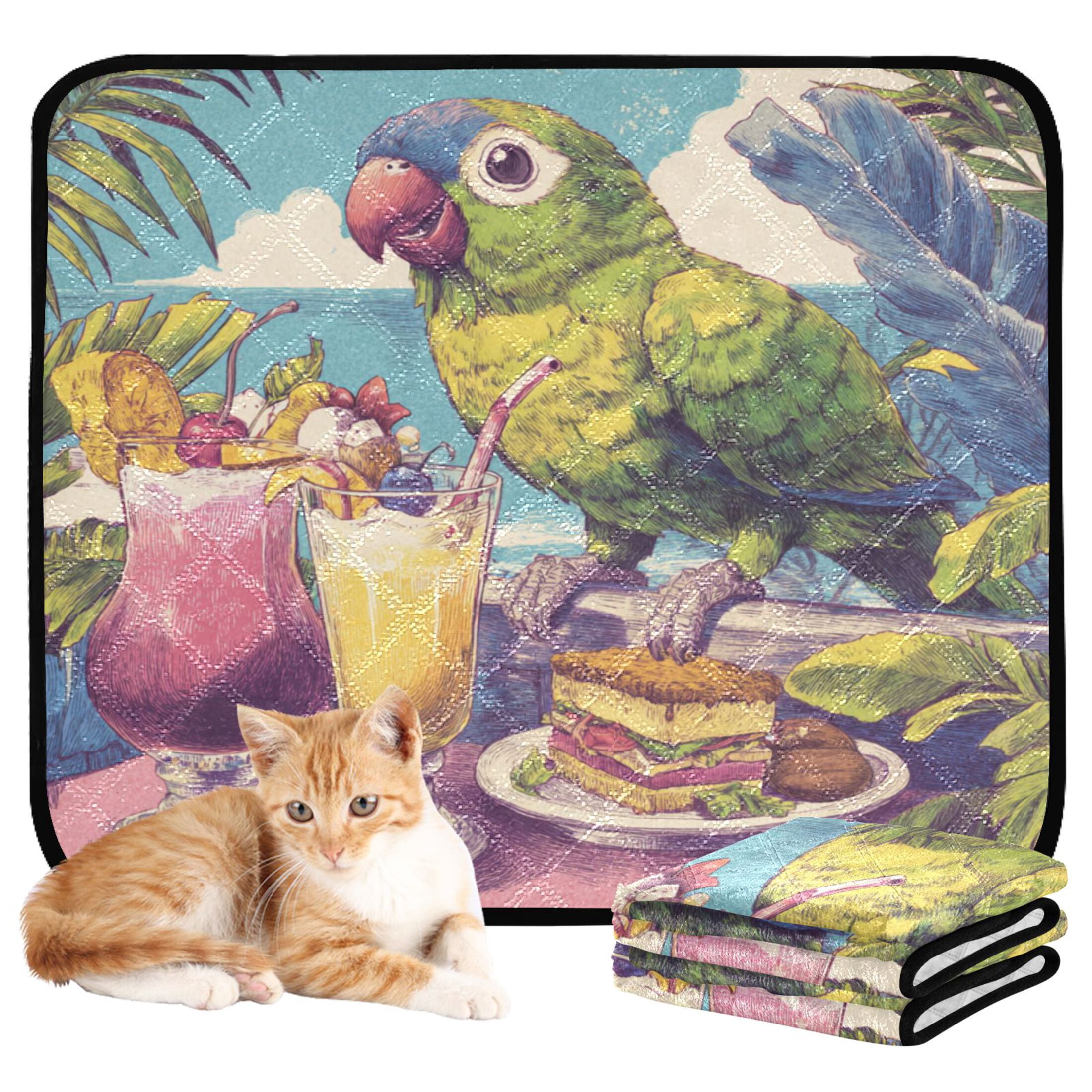 Qxltty Green Parrot Cat litter Pads Pet Set of 2 Diaper Mats Center Anti-leakage Layer Absorbent Soft and Comfortable