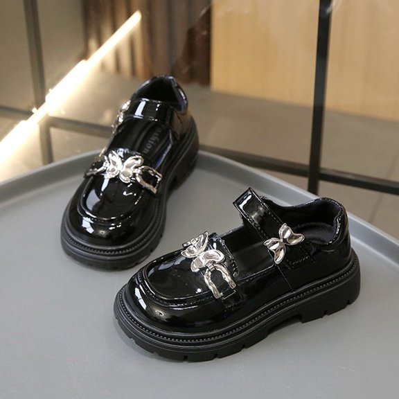 FSYBOA Girls Flat Dress Shoes Size 11(Little Kids), Hook and Loop Strap Non Slip Casual Summer Kids School Uniform Shoes Black