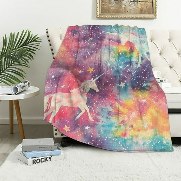 JRXY Unicorn Throw Blanket for Boys Girls, Rainbow Blanket Birthday for Toddler Kids, Cozy Soft Fluffy Flannel Nap Sleep Blankets White