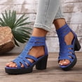 thumbnail image 5 of PiGOGI Women Solid Color Rhinestone Open Toe Back Zipper High Heeled Sandals Thick Heel Summer Blue, 5 of 9