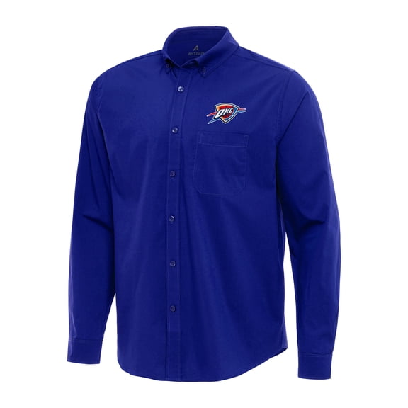 Men's Antigua Royal Oklahoma City Thunder Flight Woven Tri-Blend Long Sleeve Button-Down Shirt