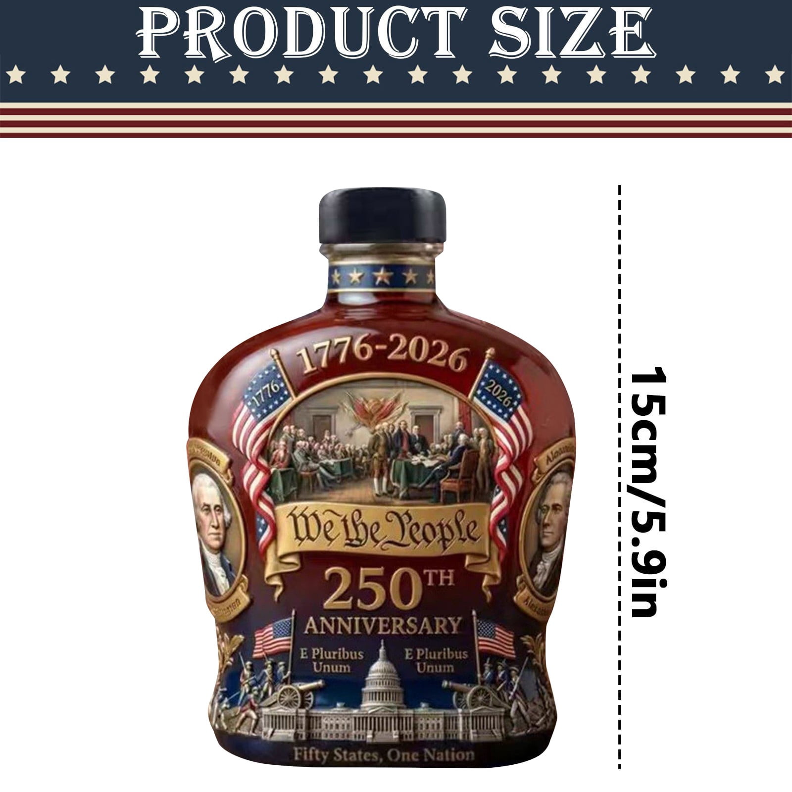 U.S. 250th Anniversary Commemorative Whiskey Bottle, America 250 Anniversary Heritage Whiskey Glass, Perfect for Father’s Day & Liquor Collectors