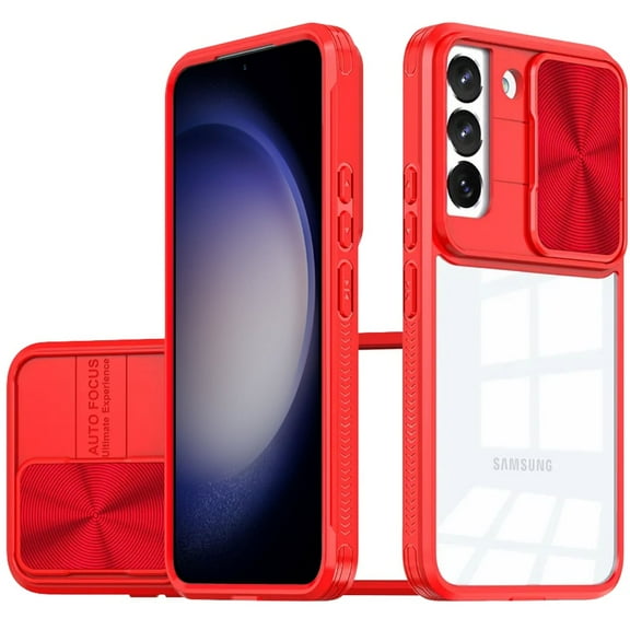 TJS for Samsung Galaxy S23 FE 5G Phone Case, Slide Camera Cover Full Body Bumper Protective Clear Cover (Red)