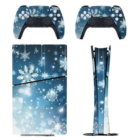 Skin Sticker for PS5 Slim Standard Disc Digital Edition Console and Controllers Decals for Playstation 5 (Elegant Christmas with Snowflake,PS5 Slim)