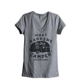 thumbnail image 1 of What Happens In The Camper Stays In The Camper Women's Fashion Relaxed V-Neck T-Shirt Tee Heather Grey X-Large, 1 of 3
