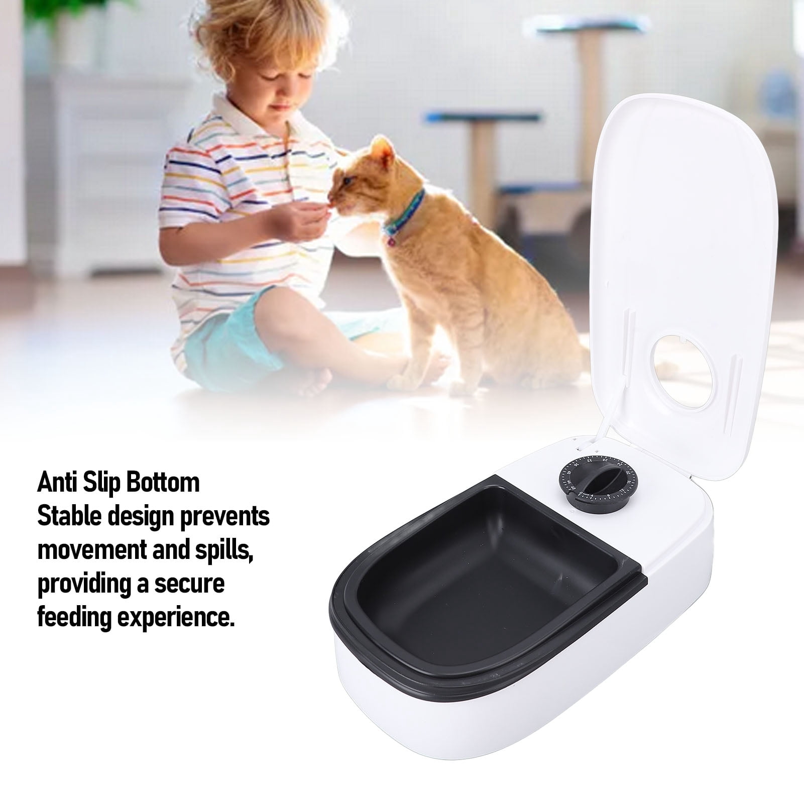 Riousery Automatic Pet Feeder Timed Maintain Freshness Dry Wet Food Dispenser Bowl for Cats and Dogs, Smart Programmable Timer, Black, 9.84 inches / 25 cm