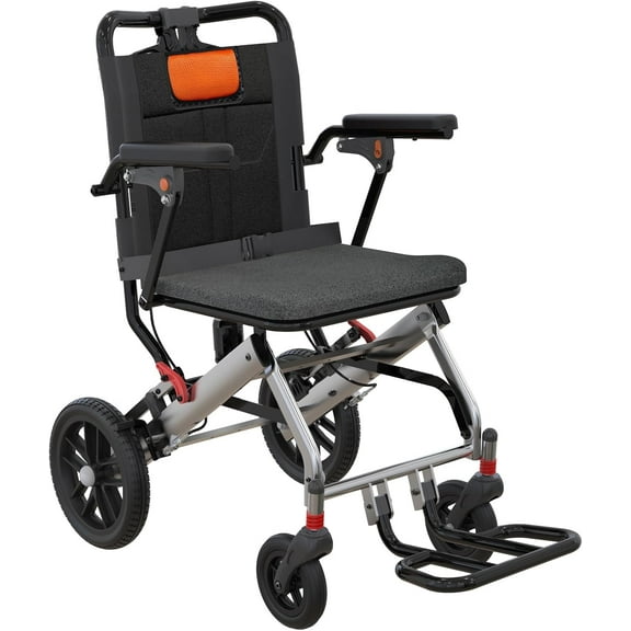 Portable Folding Wheelchair, Travel Wheelchair with Handbrake, Ultra-Light Wheelchair for The Elderly and Children