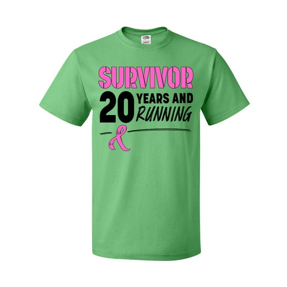 Inktastic Breast Cancer Survivor 20 Years and Running with Pink Ribbon T-Shirt