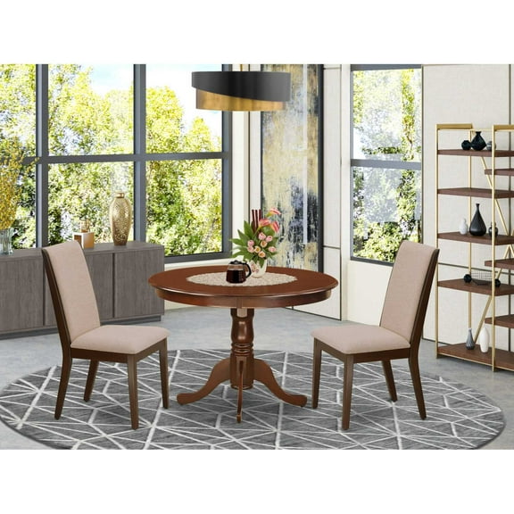 East West Furniture Hartland 3-piece Wood Dining Set in Mahogany/Light Tan
