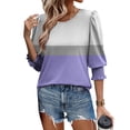 thumbnail image 2 of Olyvenn Womens 3/4 Sleeve Tops Casual Round Neck Shirts Color Block Loose Blouses Puff Sleeve Length Tunic Tops Purple XXL, 2 of 8