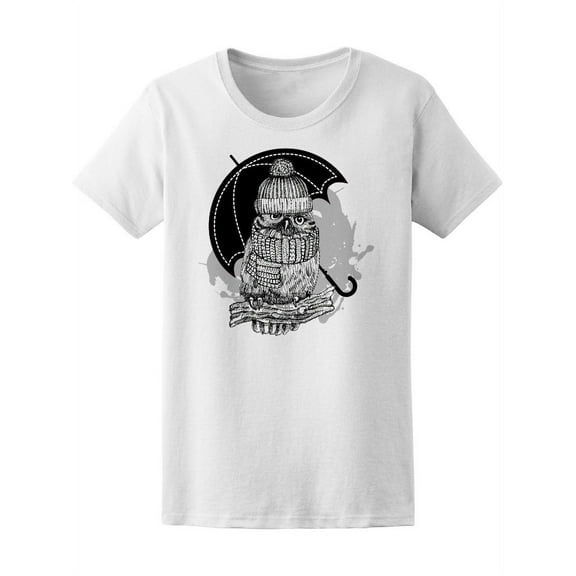 Owl In Hat & Scarf With Umbrella T-Shirt Women -Image by Shutterstock, Female XX-Large