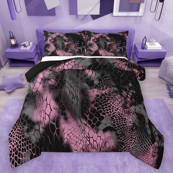 Homewish Adults Female Men Abstract Snake Pattern Bedding Comforter Set 2pcs,Gradient Animal Print Twin Comforter Sets Microfiber,Vintage Retro Ombre Aesthetic Breathable Bedding Set