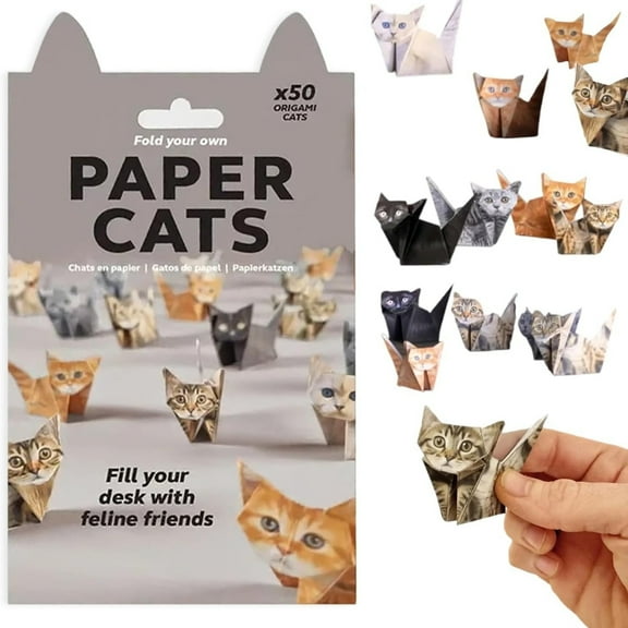 Treayes 3D Origami Paper Cats, 50 Sheets DIY Origami Paper for Kids & Adults, Fun Creative Art Project, Desk Decor and Gift for Pet Lovers (Cat Design)