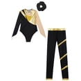 thumbnail image 4 of Doomiva Kids Girls Rhinestone Long Sleeve Gymnastics Leotard Bodysuit Ballet Dance Unitard with Pants Hair Band Set Gold&Black 6, 4 of 5