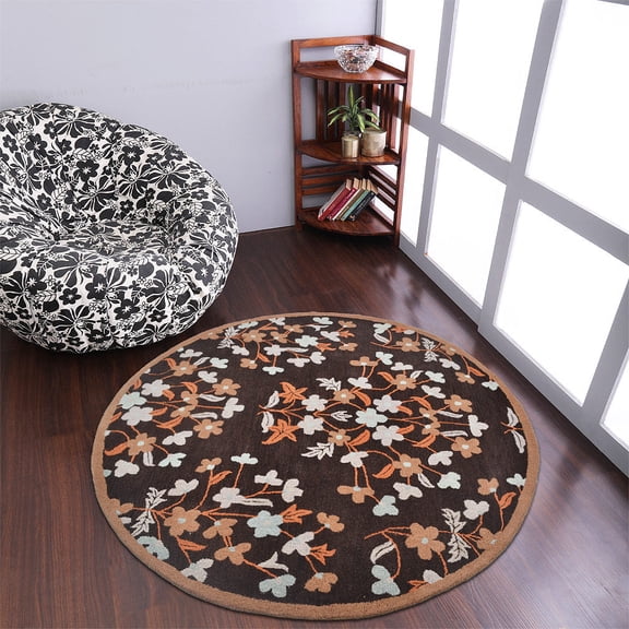 Rugsotic Carpets Hand Tufted Wool Eco-Friendly 8'x8' Area Rugs Round Brown Floral Modern High Pile Thick Handmade Anti Skid Indoor Rug for Living Room, Bedroom K00228