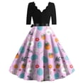 thumbnail image 4 of LWavelet Women's 3/4 Sleeve Scalloped Neck Fit-and-Flare Dress, Bunny & Easter Egg Basket Print with Satin Bow Belt for Easter & Party Outfits Pink 2XL, 4 of 5
