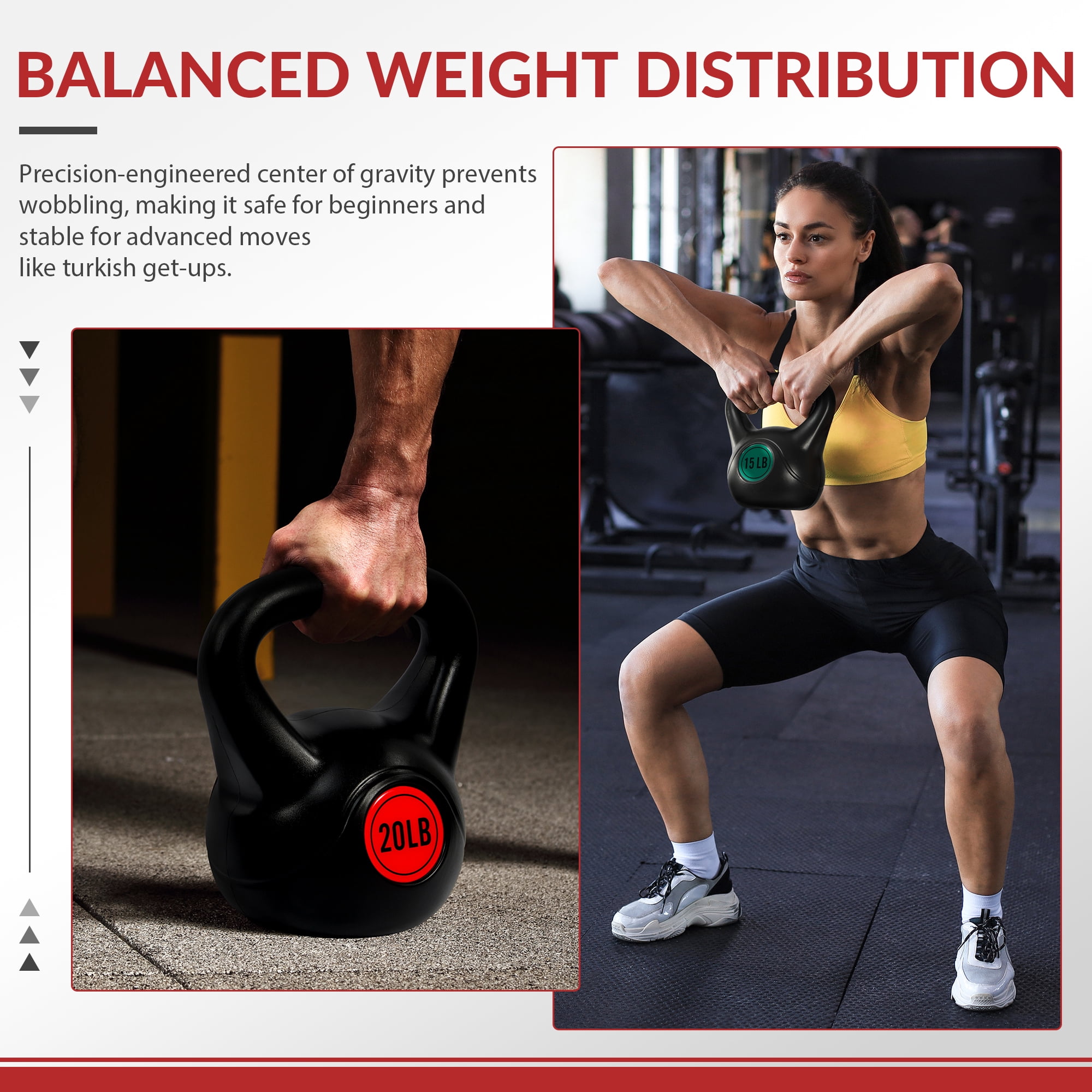 Signature Fitness Adjustable Sand-Filled Kettlebell Set, Black, Color-Coded Yellow/Green/Blue/Red Marks, Available in 30LB, 45LB, and 50LB Sets, Home Strength Training Equipment