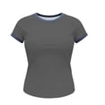 thumbnail image 5 of GUACER Women's Short Sleeve T Shirts Fashion Contrast Denim Trim Crew Neck Casual Tops Slim Fit Tee, 5 of 5