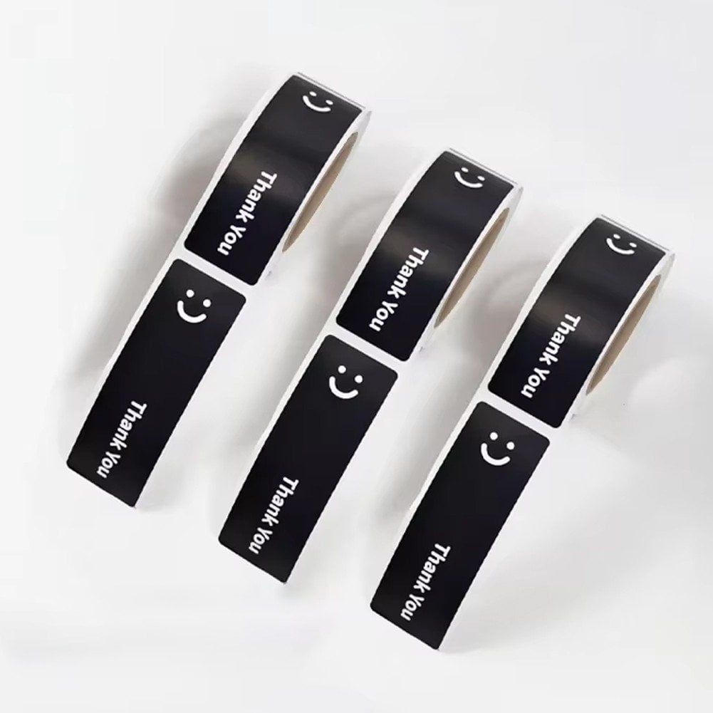 6Rolls Smile Thank You Stickers, Black Color Rectangle Gift Envelope Seals, Thank You Lables for Small Bussiness, Packaging, Online Retailers, Boutiques, Boxes