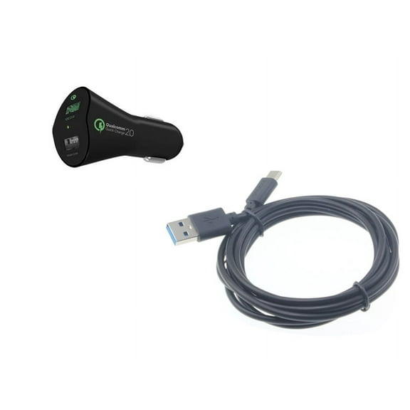 30W Fast Car Charger for TCL 10 5G UW Phone - 2-Port USB 6ft Cable Type-C Quick Charge DC Socket Power M4X Compatible With TCL 10 5G UW