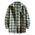 thumbnail image 4 of Men Fashion Square Print Lightweight Breathable Long Sleeve Lapel Shirt Green XXL, 4 of 5