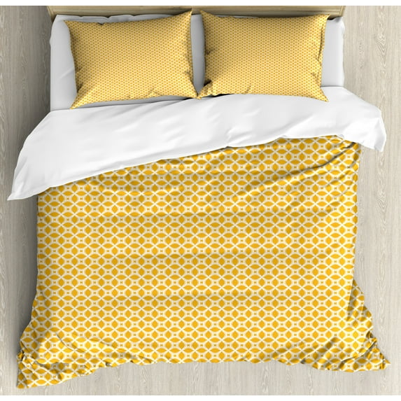 Ethnic Duvet Cover Set King Size, Ornamental Floral Tiles Mosaic Oriental Lattice Design Geometric Arabesque, Decorative 3 Piece Bedding Set with 2 Pillow Shams, Orange and White, by Ambesonne