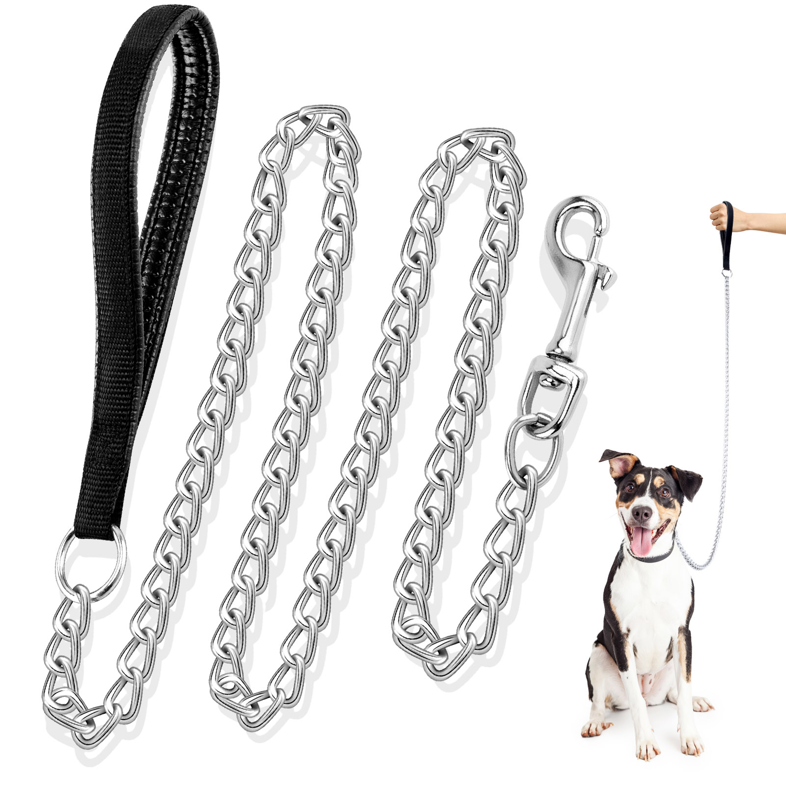 HEQUSIGNS 4.1ft Metal Dog Chain Leash with Padded Handle photo 1