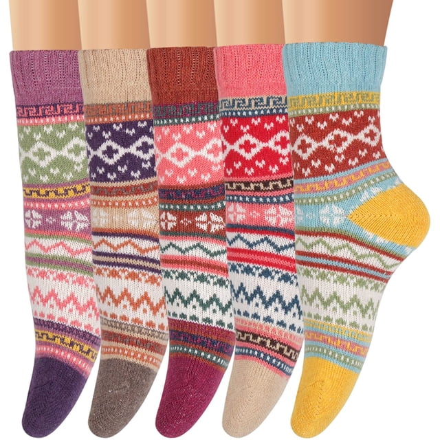 Calcetines de invierno 5 pares de calcetines de lana vintage para mujer, calcetines cómodos cálidos de punto grueso Adepaton CJWUS-1345
