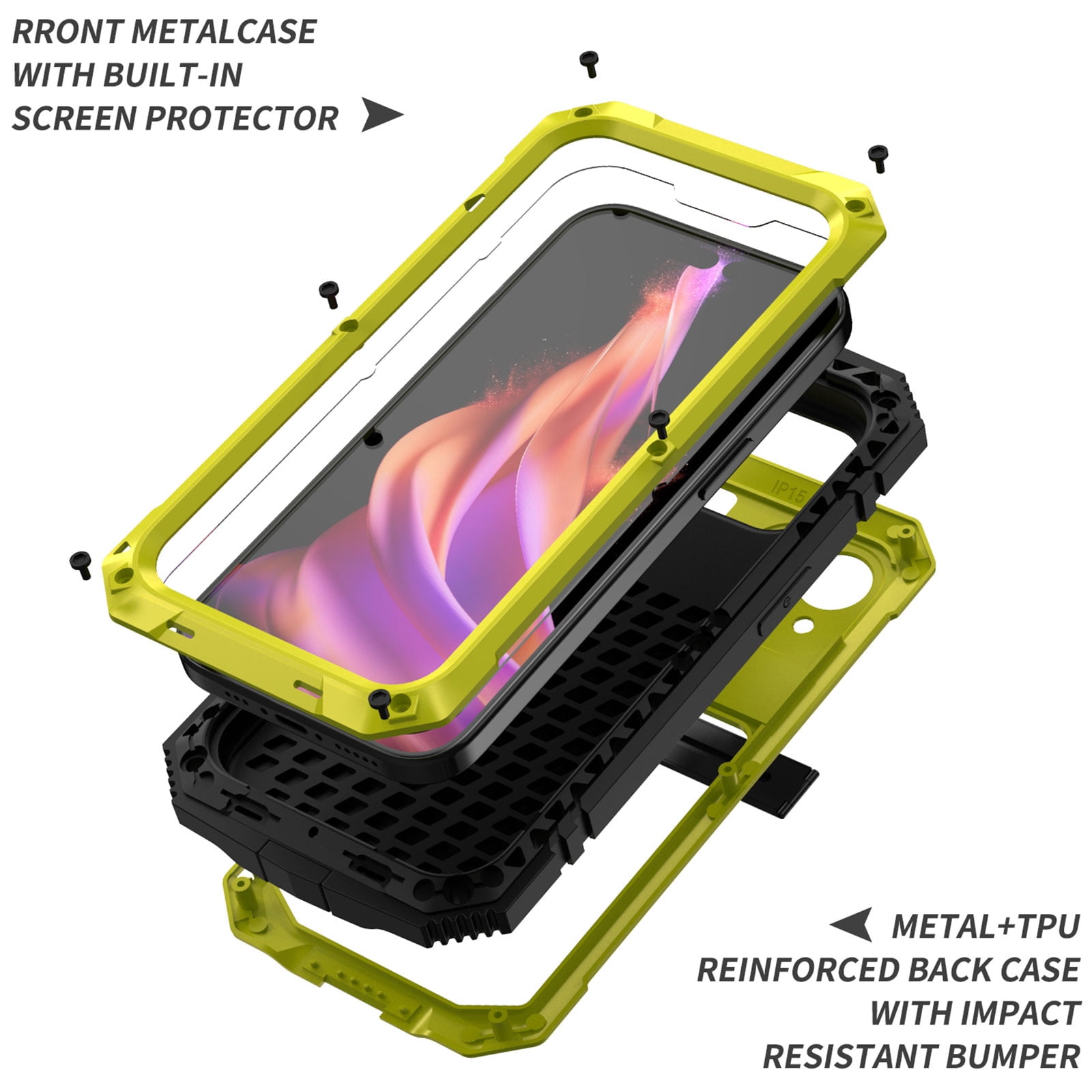 for iPhone 13 Armor Cover Case with Screen Protector, with Built-in 360° Rotate Ring Stand Heavy Duty Protection Cover Case for Apple iPhone 13, Yellow