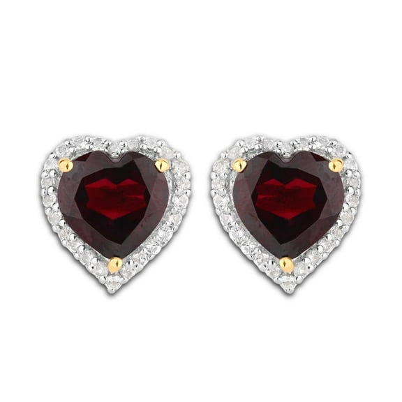 Genuine Garnet and White Topaz .925 Sterling Silver Red Heart Earrings in 18k Yellow Gold Plating 5.48 Carat Heart Shaped Garnet January Birthstone Earrings For Women