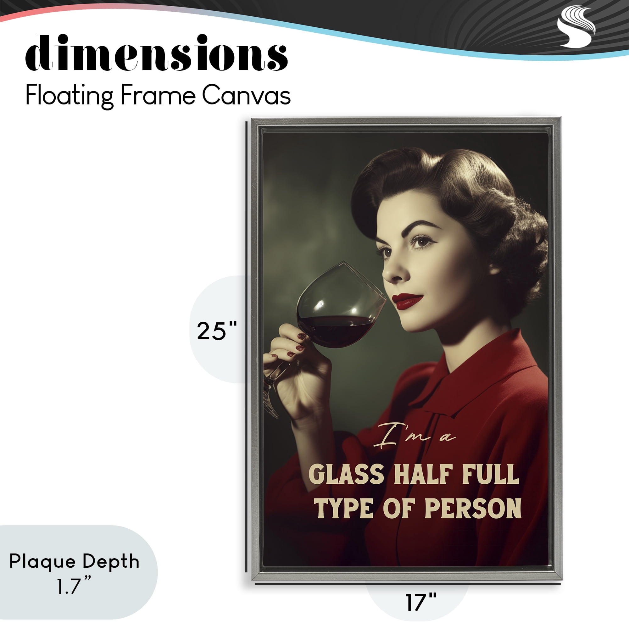 Stupell Industries Glass Half Full Person Gray Framed Floater Canvas Wall Art, design by Andreas Magnusson