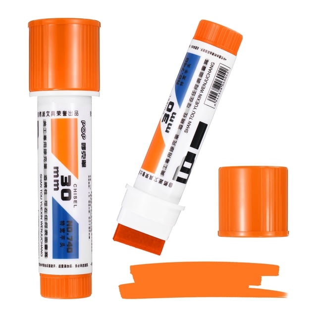 Uxcell Poster Markers, 2Pcs Large Capacity Permanent Huge Banners Posters Markers Bold Thick Chisel Tip Pens for Painting Drawing on Plastic Glass Wood Rock Canvas, Orange(1.2" Tip Width)