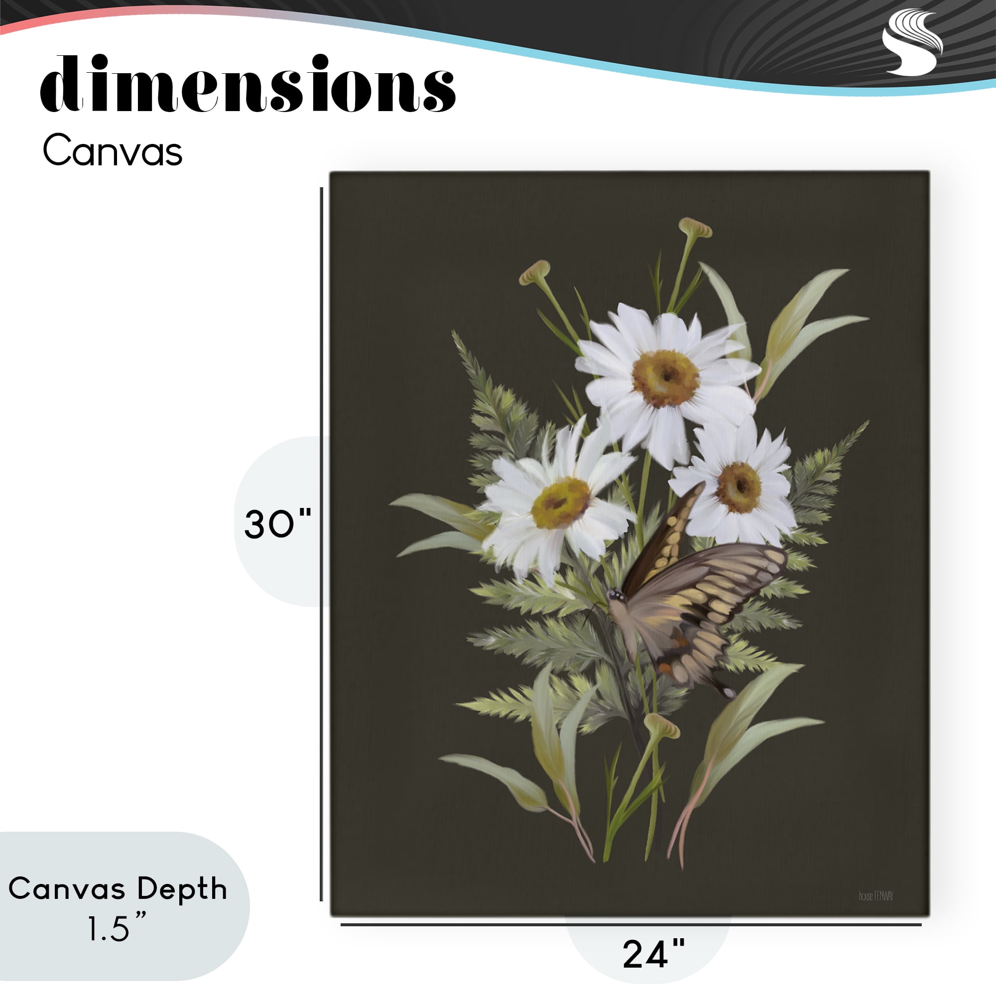 Stupell Industries Daisy Bouquet with Swallowtail Canvas Wall Art, design by House Fenway