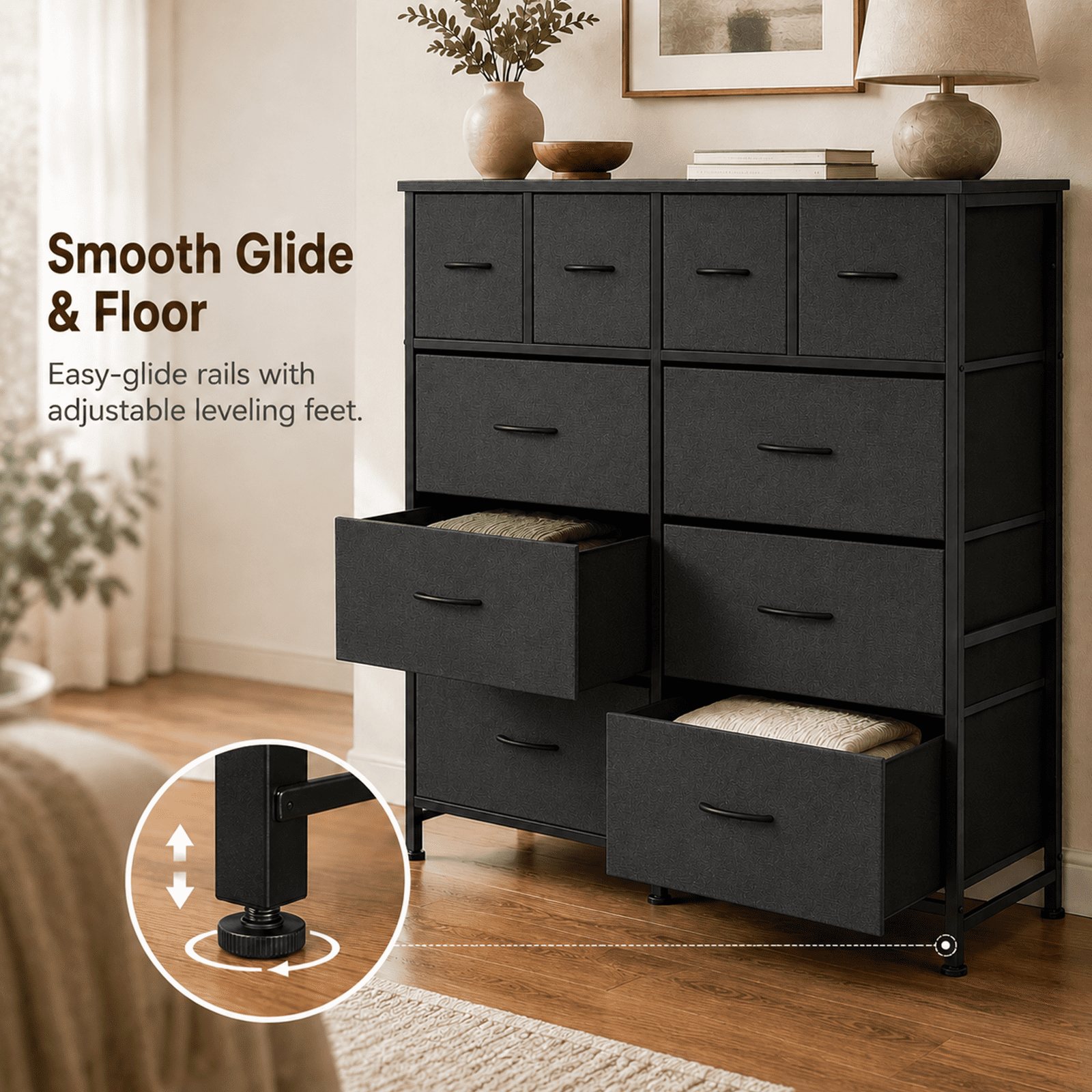 Alvantor 12-Drawer Dresser, Fabric Storage Tower for Bedroom, Hallway, Entryway, Closet, Tall Chest Organizer Unit with Fabric Bins, Steel Frame, Wood Top, Easy Pull Handle
