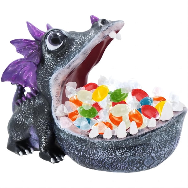 Bandeja para caramelos con forma de dinosaurio: escultura de resina para el hogar, plato decorativo y organizador novedoso.